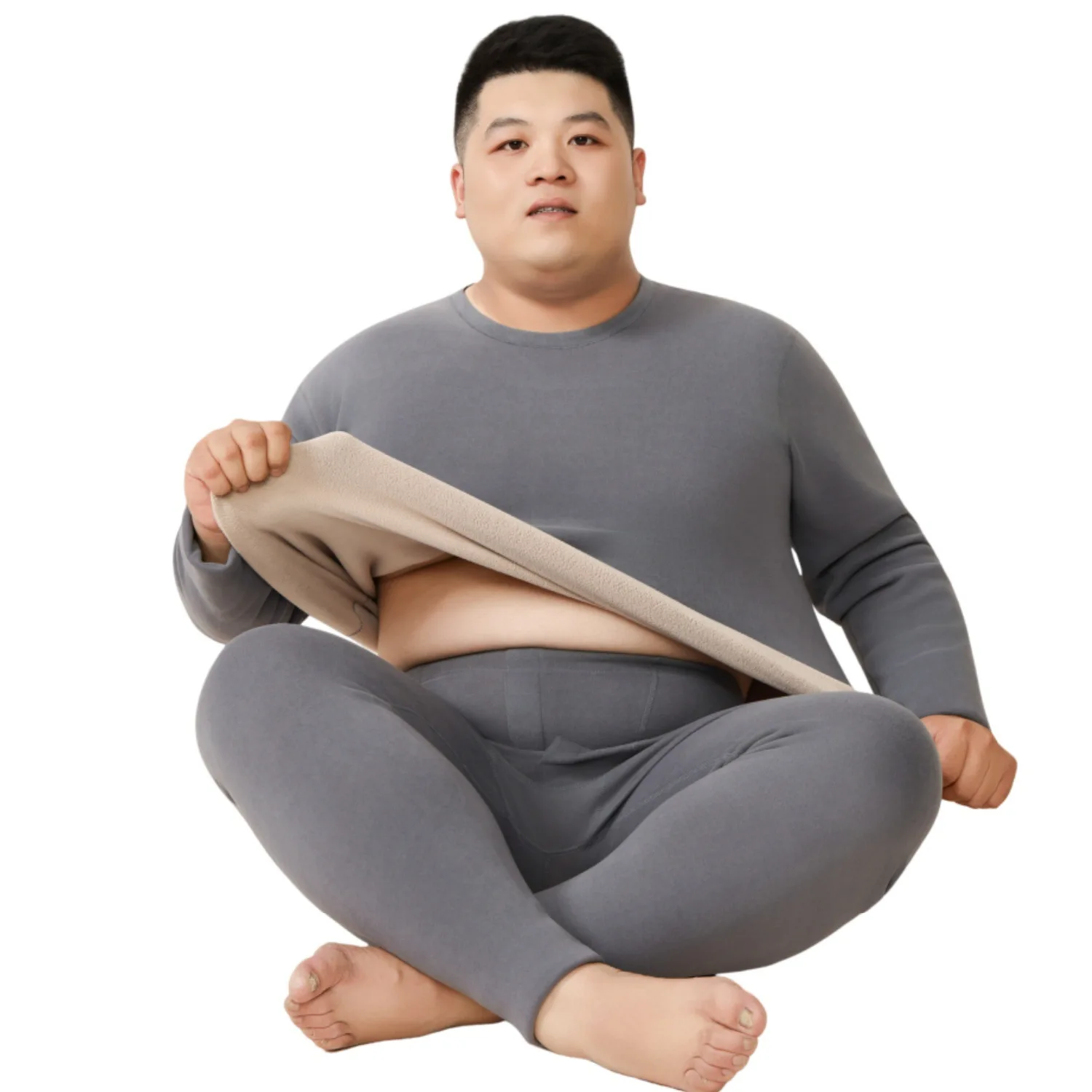 

Winter Large Size Bottoms Men's Thermal Underwear Set Thickened Lamb Fleece Long Johns Warm Clothing Elastic 2-piece Top Legging