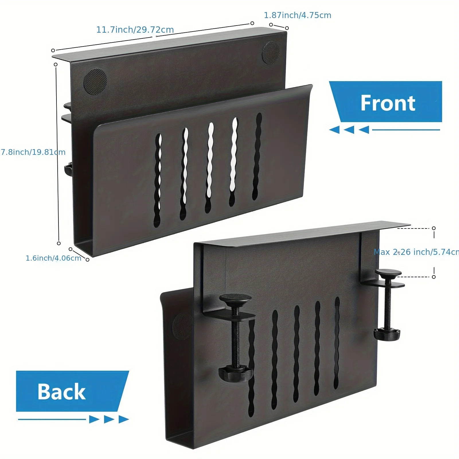 Steel Desk Side Organizer - Sturdy  with No-Drill Laptop & Pen Holder - Space-Saving Mount for , Office, and School