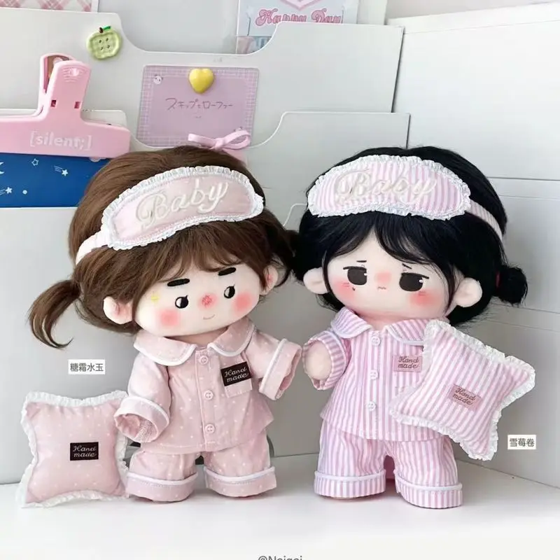 For 20cm Cotton Dolls Pajamas Set Autumn Pink Home Sleepwear Clothes Pyjama With Sleep Eye Mask Pillow Doll Clothing Home Wear