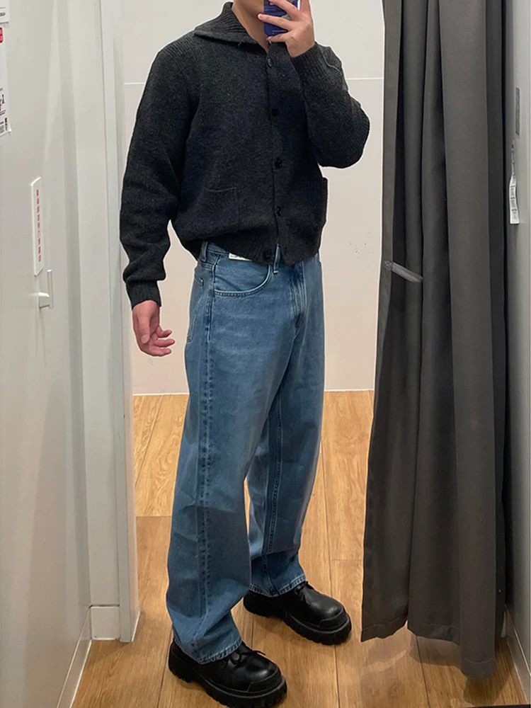 

Blue Men's Jeans Cleanfit Trendy Brand Waed Slim Straight High Street Vibe Long Pants mid Waist Zipper Closure Casual Jeans