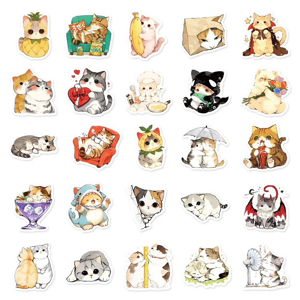 10/50Pcs Kawaii Cartoon Cat Decoration Stickers Kids Toys Waterproof Decals For Bottle Laptop Suitcase Phone Guitar Skateboard