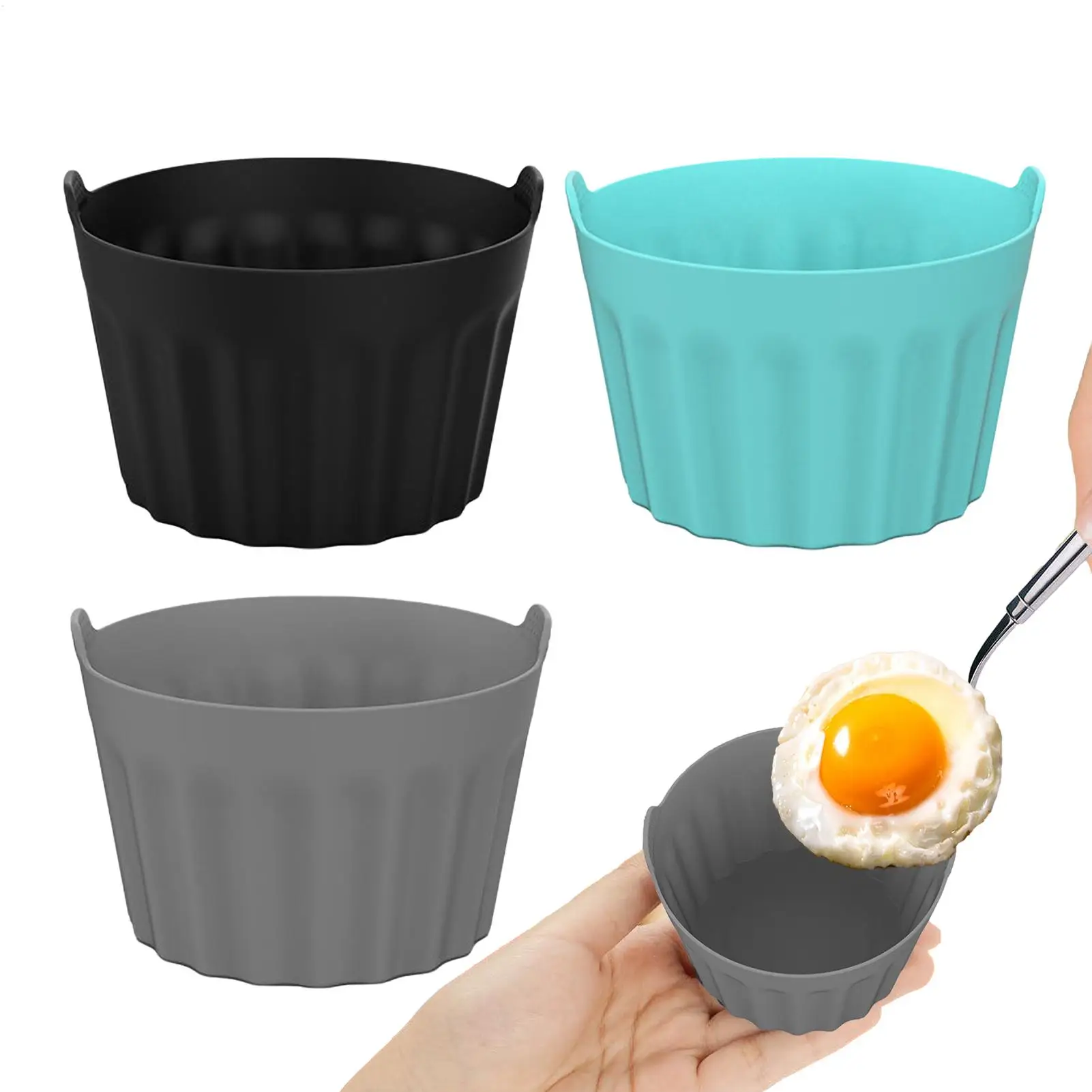 Silicone Air Fryer Egg Poacher 3 PCS Reusable Egg Poaching Cups Silicone Egg Cooker Baking Supplies For Air Fryer Ovens