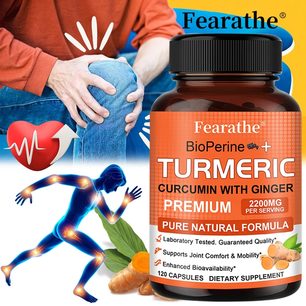 Turmeric and Ginger Supplement with BioPerine - Enhanced Absorption for Digestion Knee & Joint Support, Vegan & Non-GMO