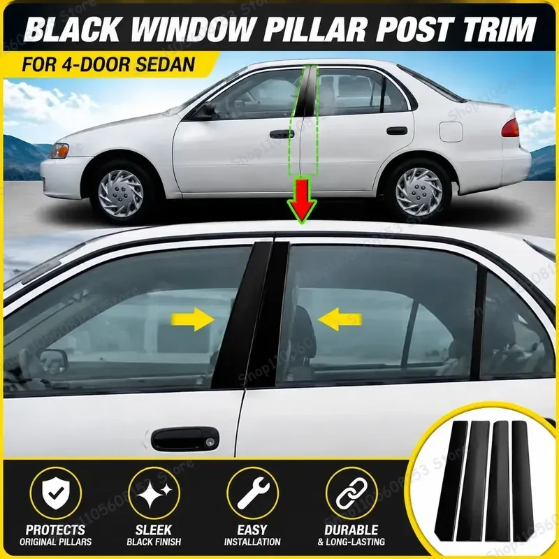 For Toyota Corolla Altis E120 1998–2006 Central Pillar Sticker Bright Black Decorative Window Trim Car Styling Accessory