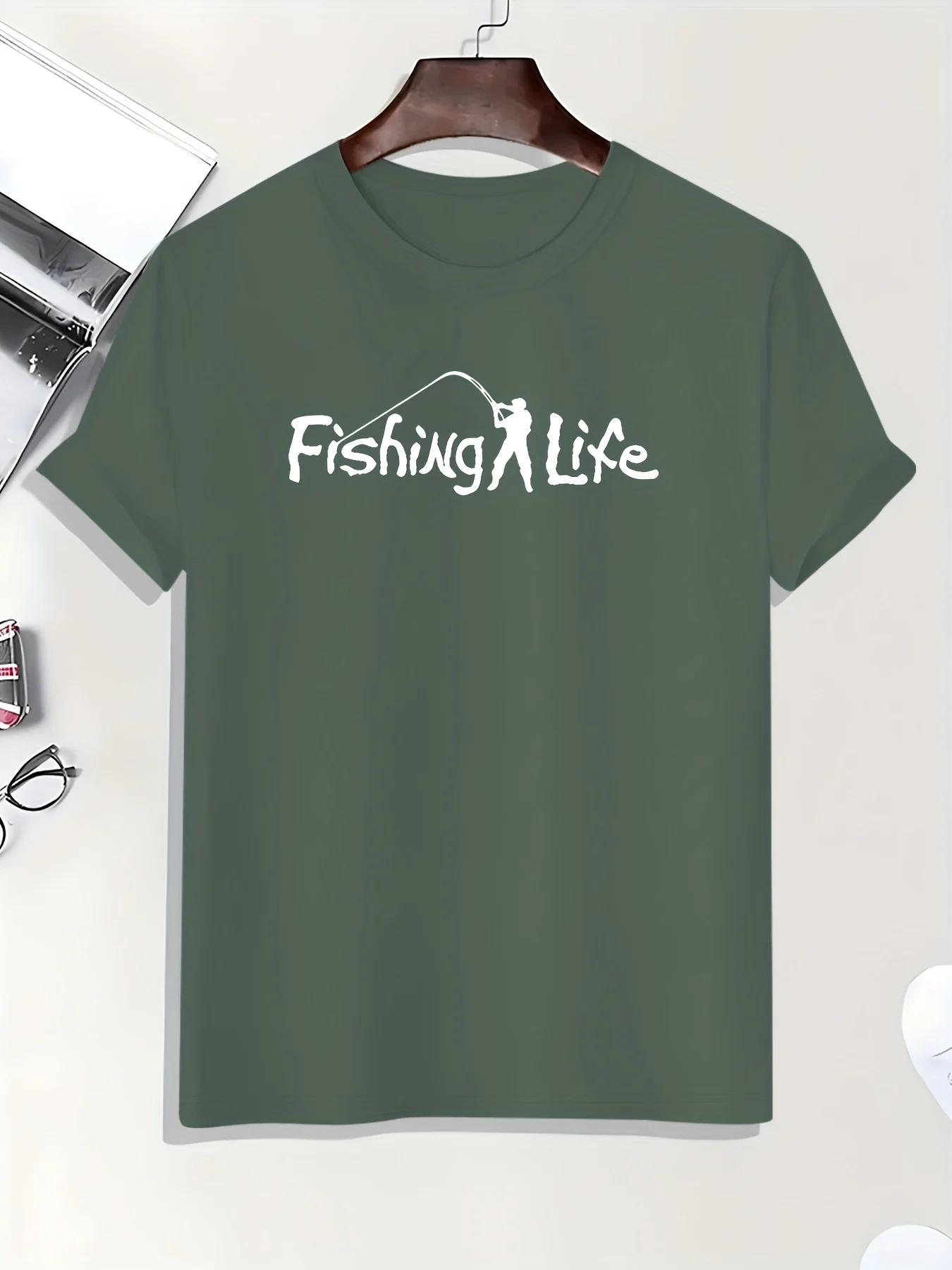 Fishing Life Print T Shirt, Tees For Men, Casual Short Sleeve T-shirt For Summer