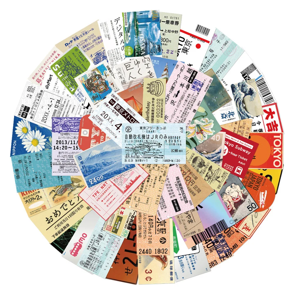10/30/60PCS Japan Travel Ticket Cartoon Graffiti Stickers Decals Kids Toys DIY Scrapbook Laptop Stationary Guitar Car Sticker