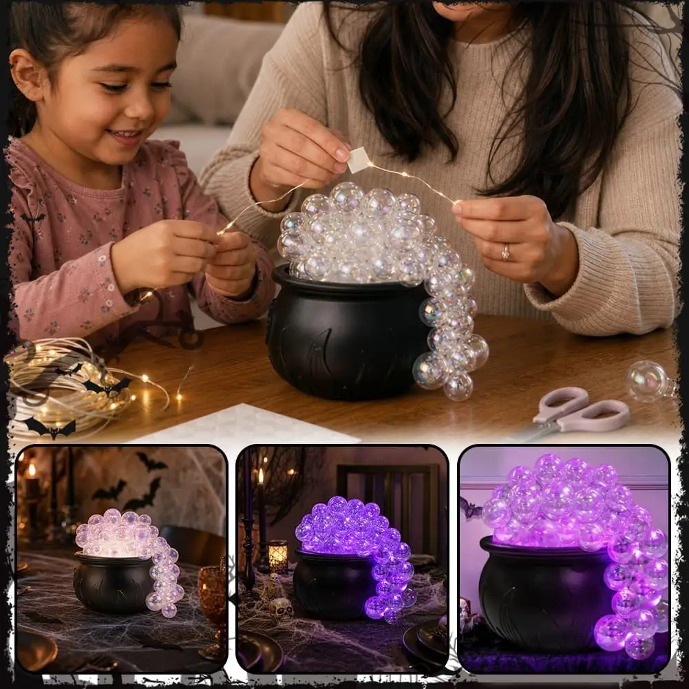  Halloween Light-up Bubble Cauldron DIY Realistics Unique Practical Vintage ABS Witches Bubbling Cauldron Multifunctional Decor