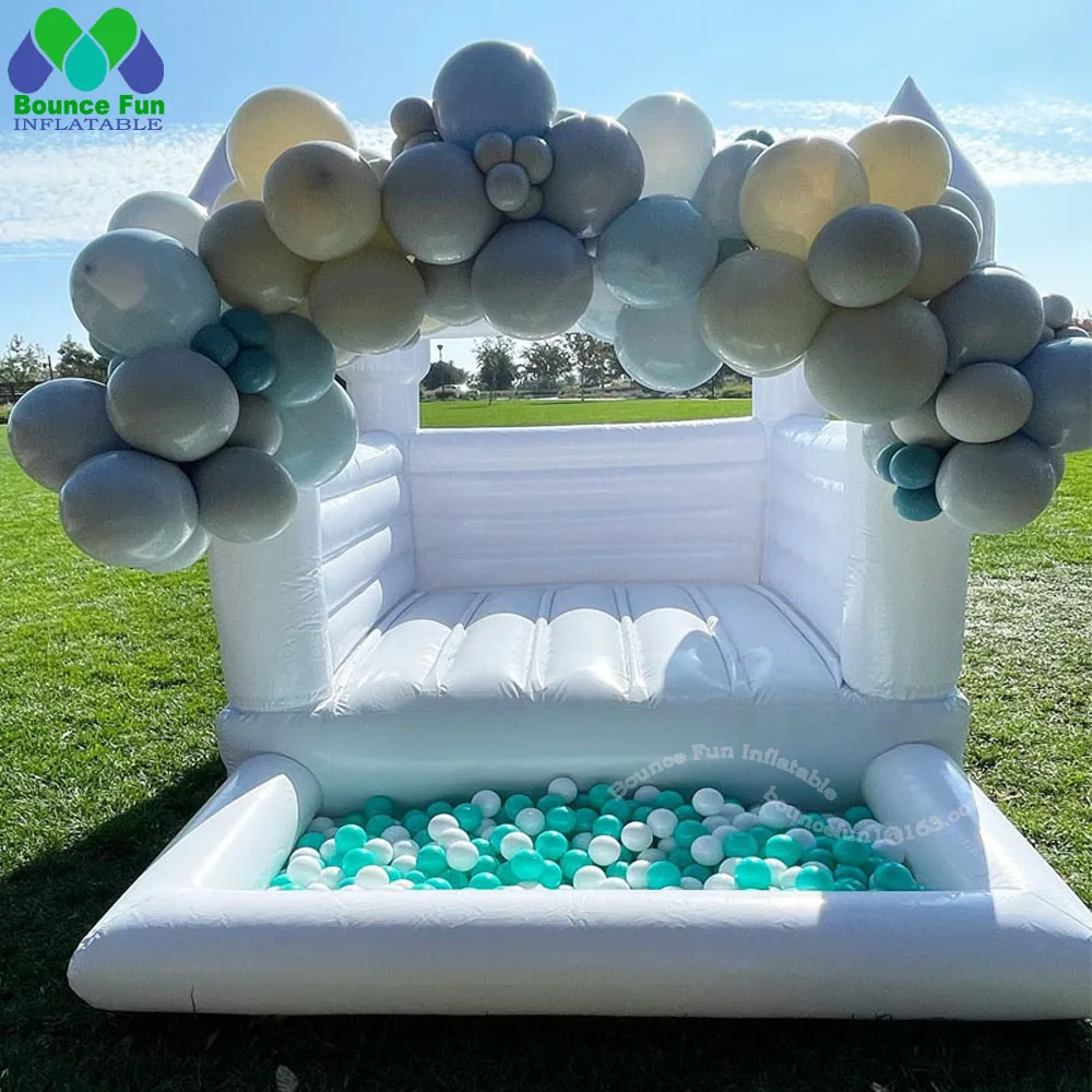 

8x10ft Commercial Mini Kids Moon Bouncy Castle Inflatable Bouncer Luxury Toddler White Wedding Bounce House With Ball Pit