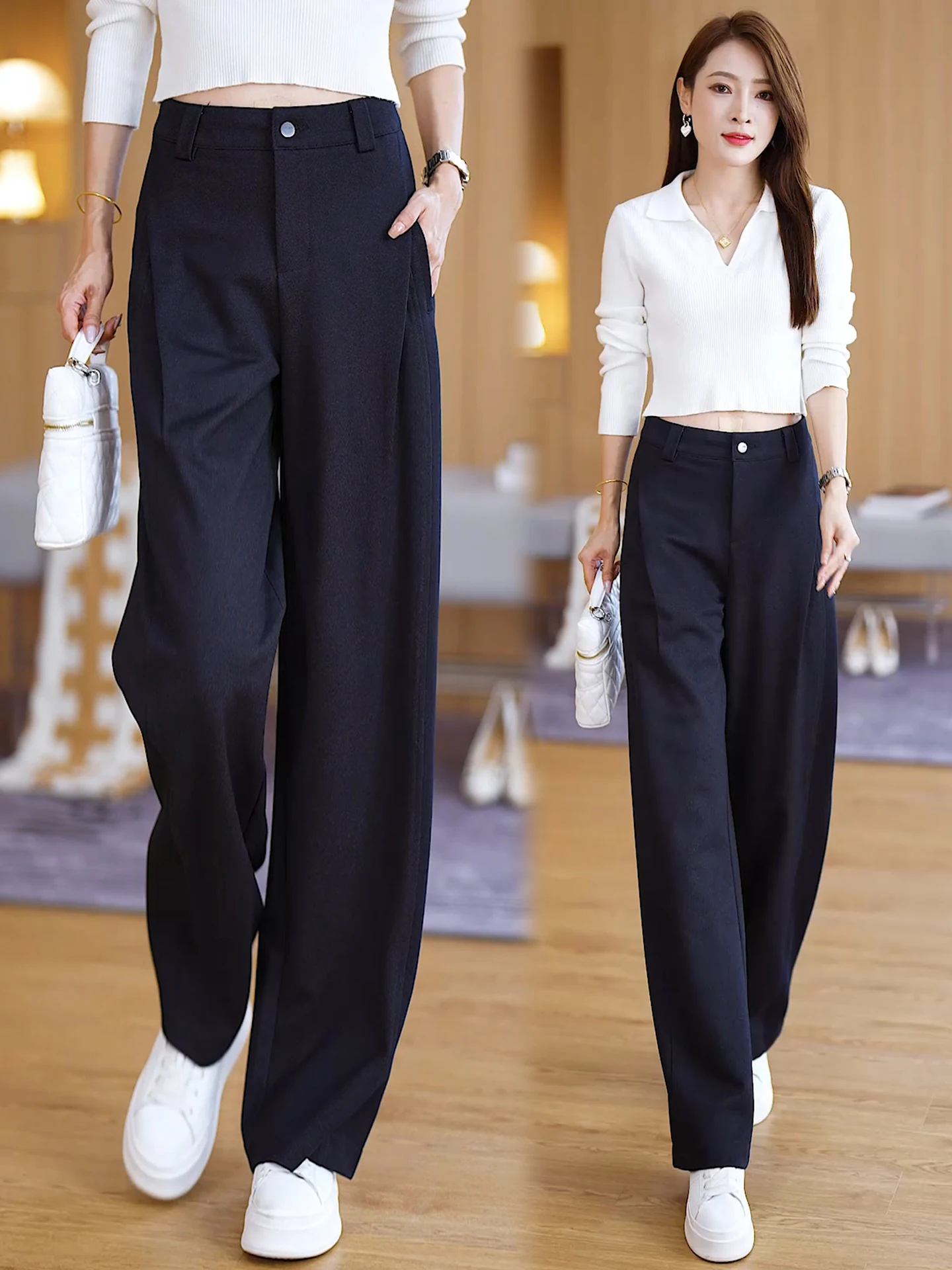 

Slim Wide Leg Pants Women's High Waist Cargo Pants Spring Autumn New Style Casual Straight Cut Slimming Trousers Korean Style