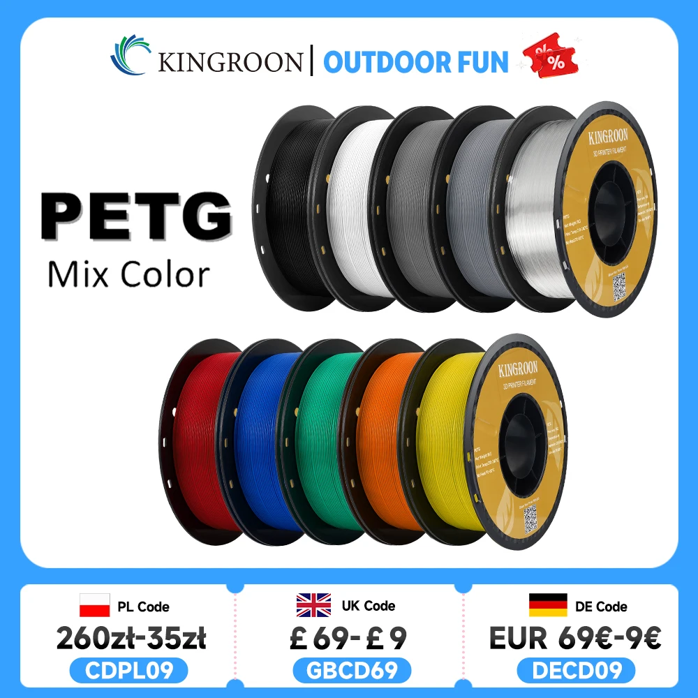 KINGROON PETG 3D Printer Filament 1.75mm 5KG 10KG Mix Color 3D Printing Material 1kg/roll petg Plastic For FDM 3dprinter