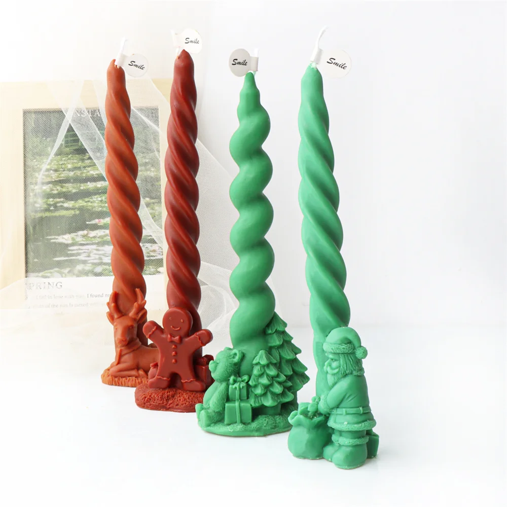 

Xams Pillar Spiral Taper Candle Silicone Mold Christmas Gift Box Tree Snowman Santa Claus Bell Elk Wax Soap Gypsum Holiday Decor