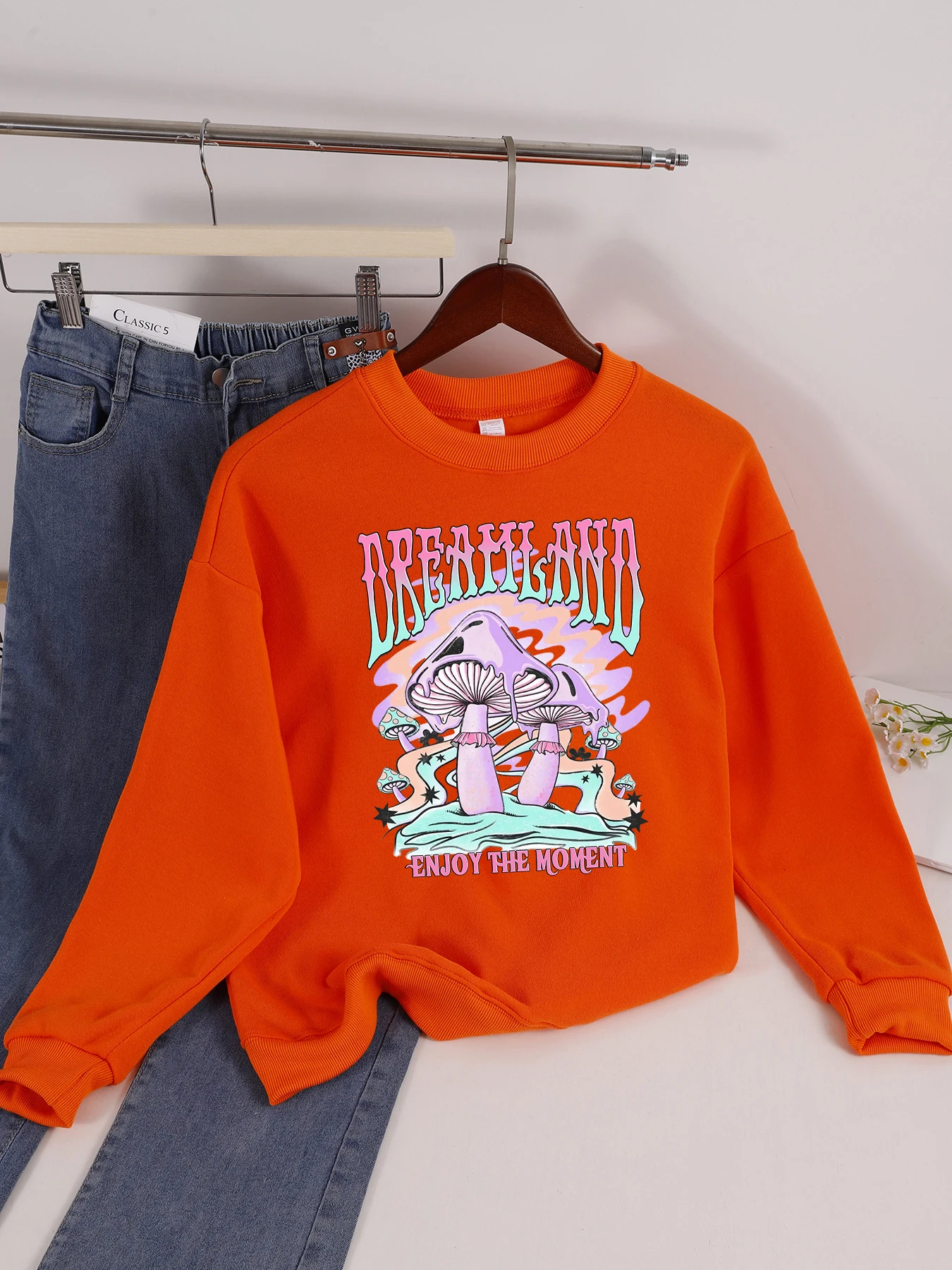 Dreamland الفطر استمتع باللحظة الطباعة هودي أساسيات المرأة مريح الشارع الشهير الخريف الشتاء بلوزات لينة ملابس كاجوال #2