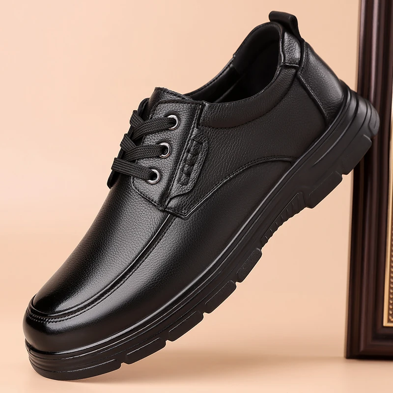 Handmade Leisure Men Shoes New Trendy Minimalist Work Shoes With Lace Up Middle-Aged Dad Formal Casual Business Leather Shoes
