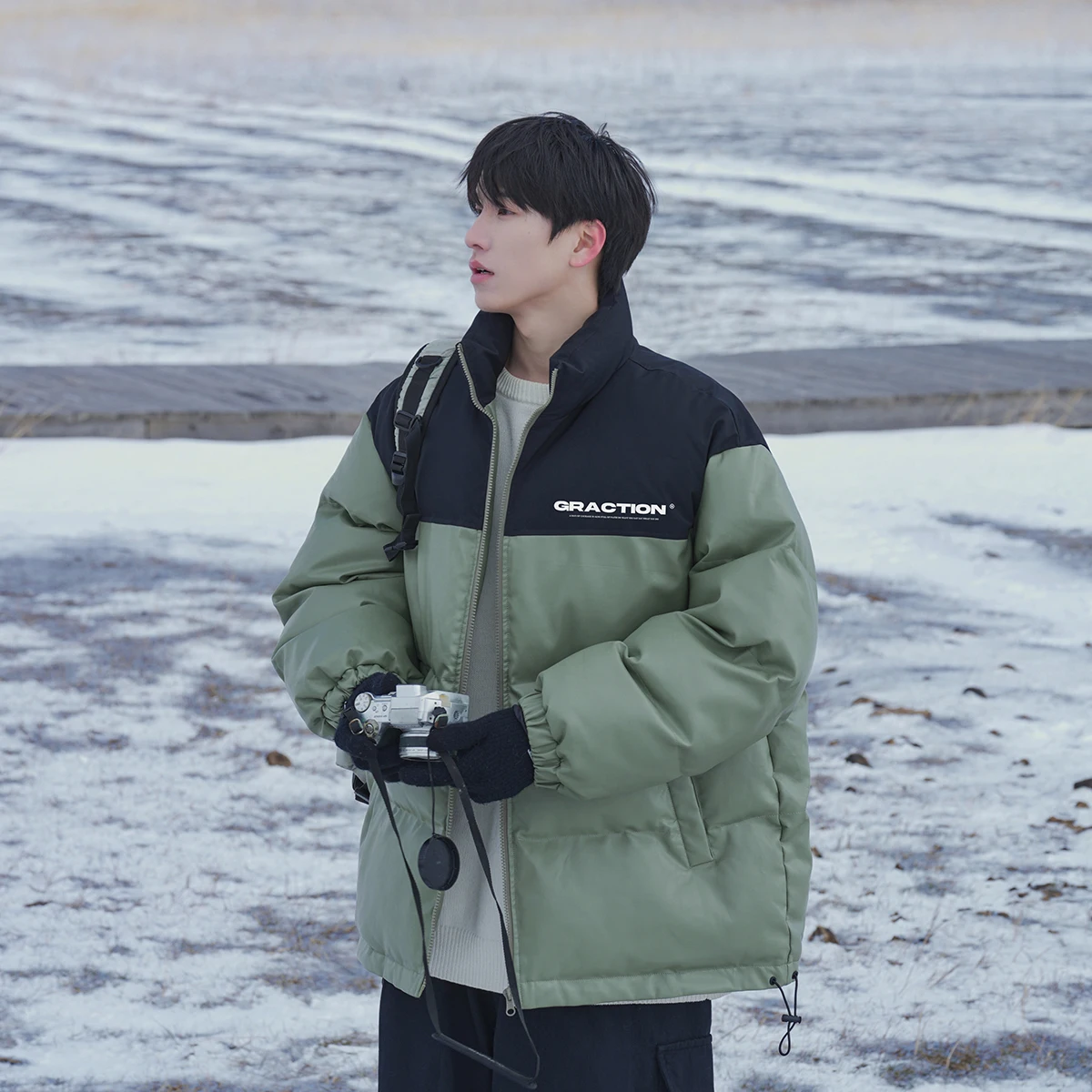 

Мужская зимняя утепленная хлопковая куртка свободного кроя с воротником-стойкой, модная зимняя одежда, пуховик на молнии, повседневная куртка-пуховик