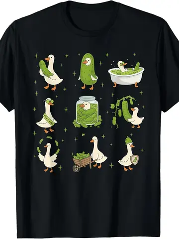 Shirt Funny Pickle Lover & Silly Goose T-Shirt - Retro Humorous Graphic Tee with Goose & Pickle, Machine Washable Round Neck Casual Shirt Suitable for, Themed Parties, Casual Attire - Comfortable Apparel