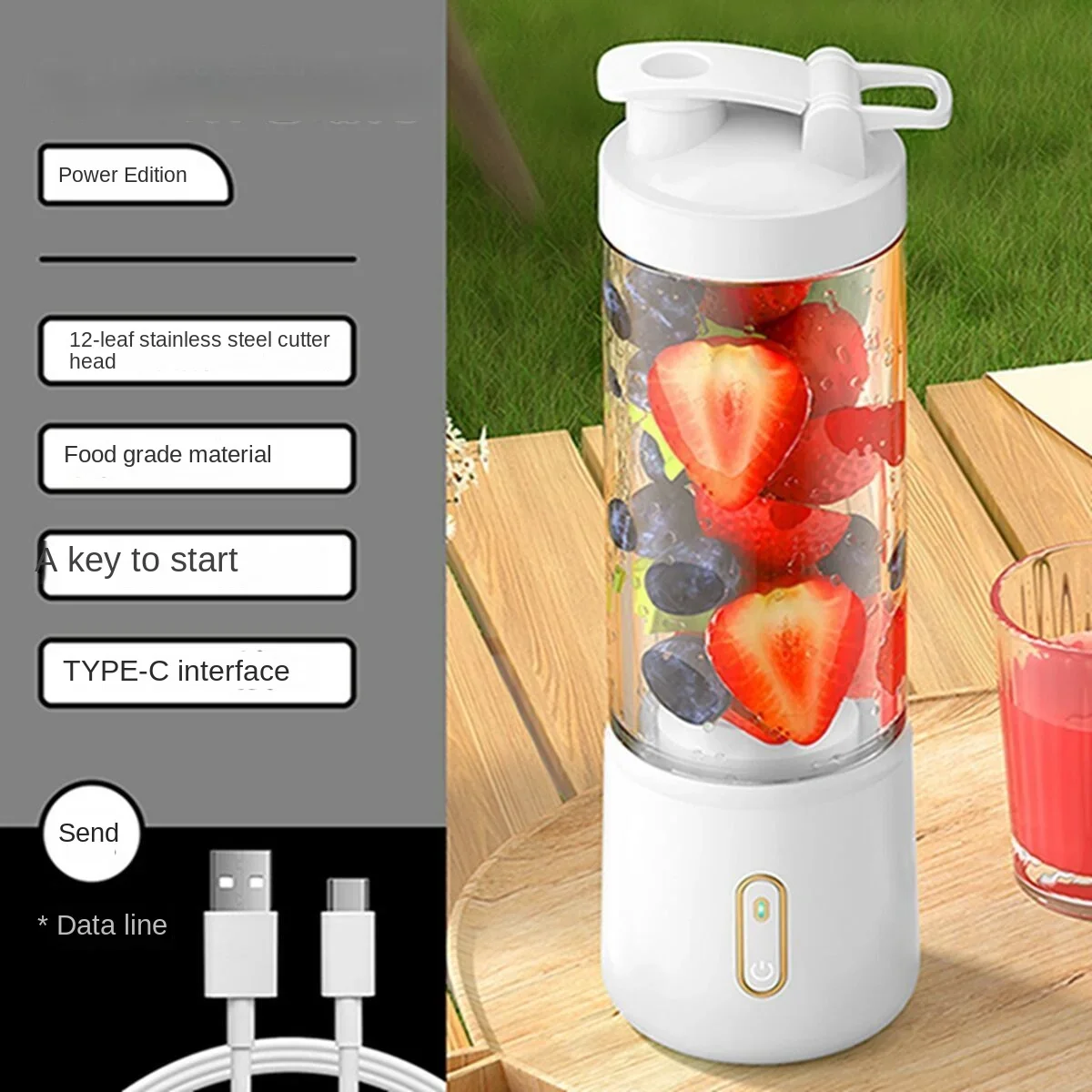 Misturadores portáteis do suco de fruto, mini garrafa elétrica pessoal, USB home, máquina do copo do Juicer, verão, 6 lâminas, 12 lâminas, 500ml