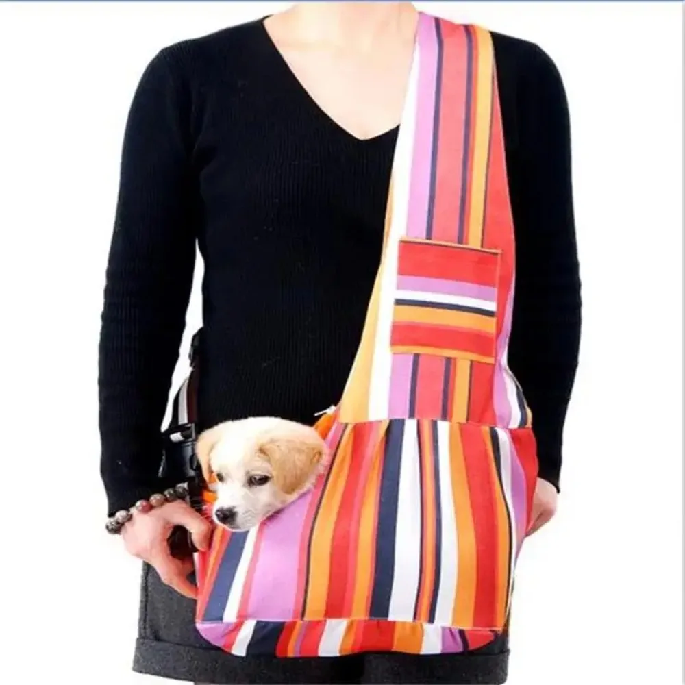 Striped Sling Bag for Pet, Adjustable Single Shoulder Bag, Outdoor Pet Carriers, Puppy Carrier, Travel Bag, Small Dog and Cat