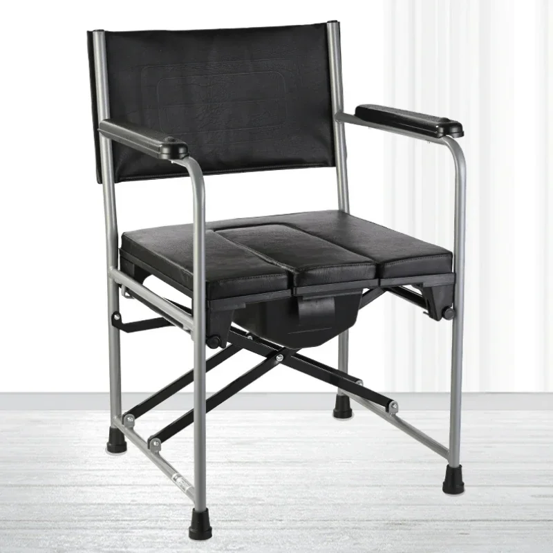 Anti-Rollover Commode Chair: Folding Disability Stool, Elderly Bath Seat, Leather Cushion Toilet, Non-Slip Support.