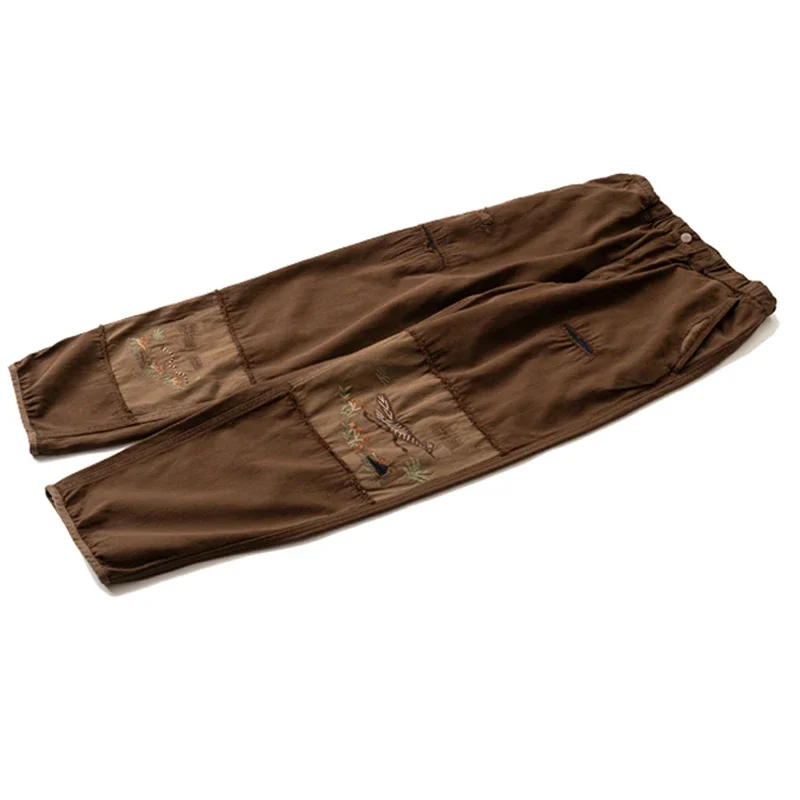 Japanese Retro Washed Torn Hole Patchwork Patch Embroidered Loose Casual Straight Leg Pants for Men Fashion