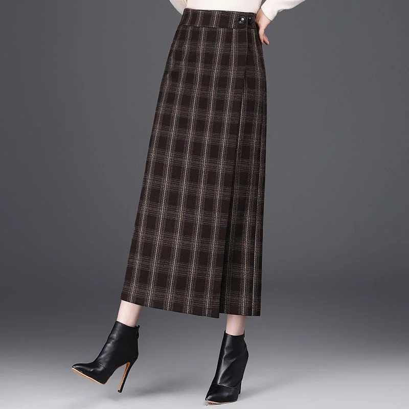 

New 2026 Fashion Woolen Fabric Skirt Women's Half Body Skirt Autumn Winter Chinese One-piece Straight Tube Slit One-step Skirt