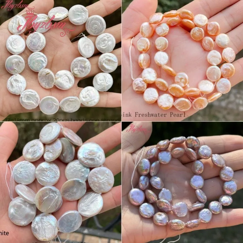 Natural Freshwater Pearl Coin Stone Beads Loose Spacer Strand 15