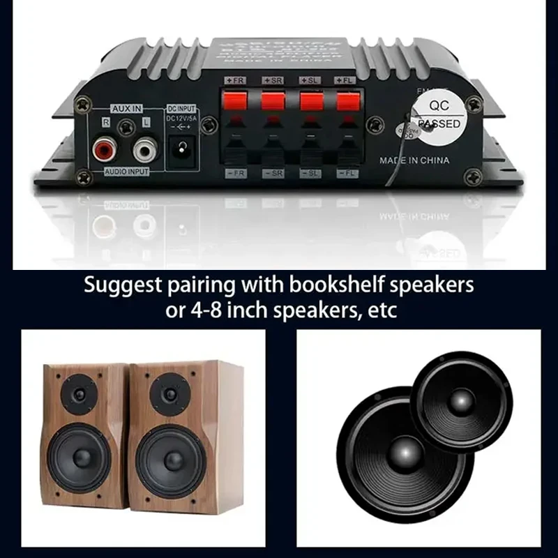 HiFi Sound Amplifier 4 Channel Digital Audio Bluetooth Amplifier 1600W Peak Power Karaoke Player FM Radio Support Remote Control