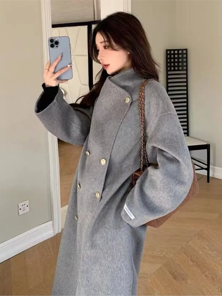 

Women's Sheepskin High-end Feel Jacket Korean Style Autumn Winter Stand Collar Row Buckle Irregular Loose-fit Jacket