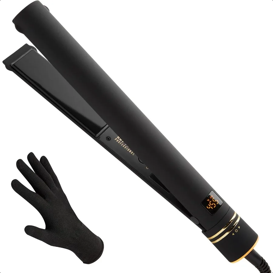 

HOT TOOLS Pro Artist Black Gold Ionic 1 1 4 Inch Flat Iron Use as Straightener for Sleek Straight Hair or Use Rounded Edges for