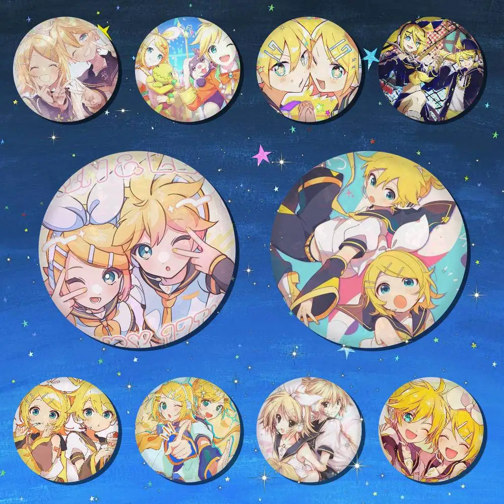 Kagamine Rin und Len runde Snap-in-Broschen, Rockband-Reversnadeln, Abzeichen, Fan-Kollektion, Accessoires, Schmuck, handgefertigte Geschenke