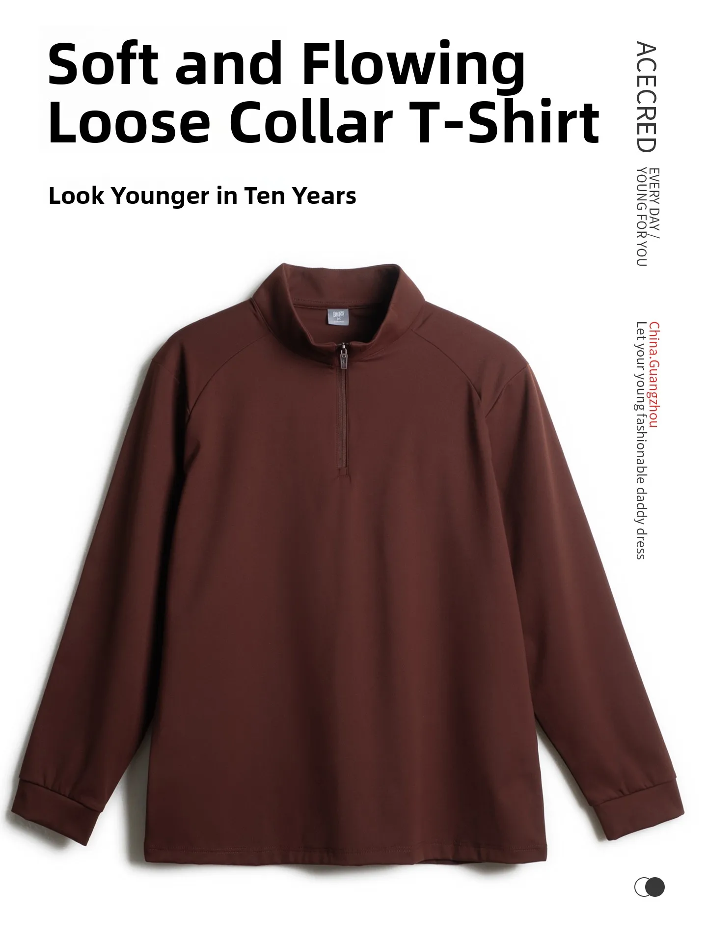 

Soft Long Sve T-irt for Dad Spring Faion Loose Fit High Elastic Stand Collar Men's Clothing for Middle-Aged And ly