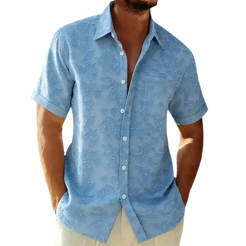 

New Men's Vintage Distressed Short Sleeve Shirt Summer Casual Solid Hawaiian Printed Beach Top Fashionable Blouse