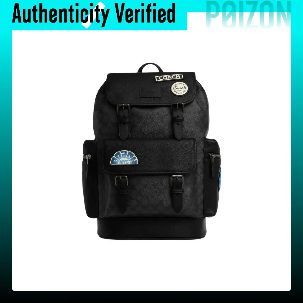 COACH Sprint Cow Leather With Artificial Leather Backpack Large Men's Charcoal Black CY818-QBA5F
