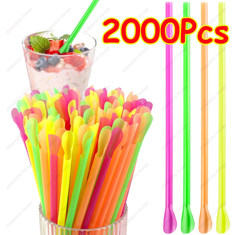 50-2000Pcs Beverage Spoon Straws Color Milkshake Smoothie Spoon Drinking Straw for Party Bar Birthday Supplies Wholesale