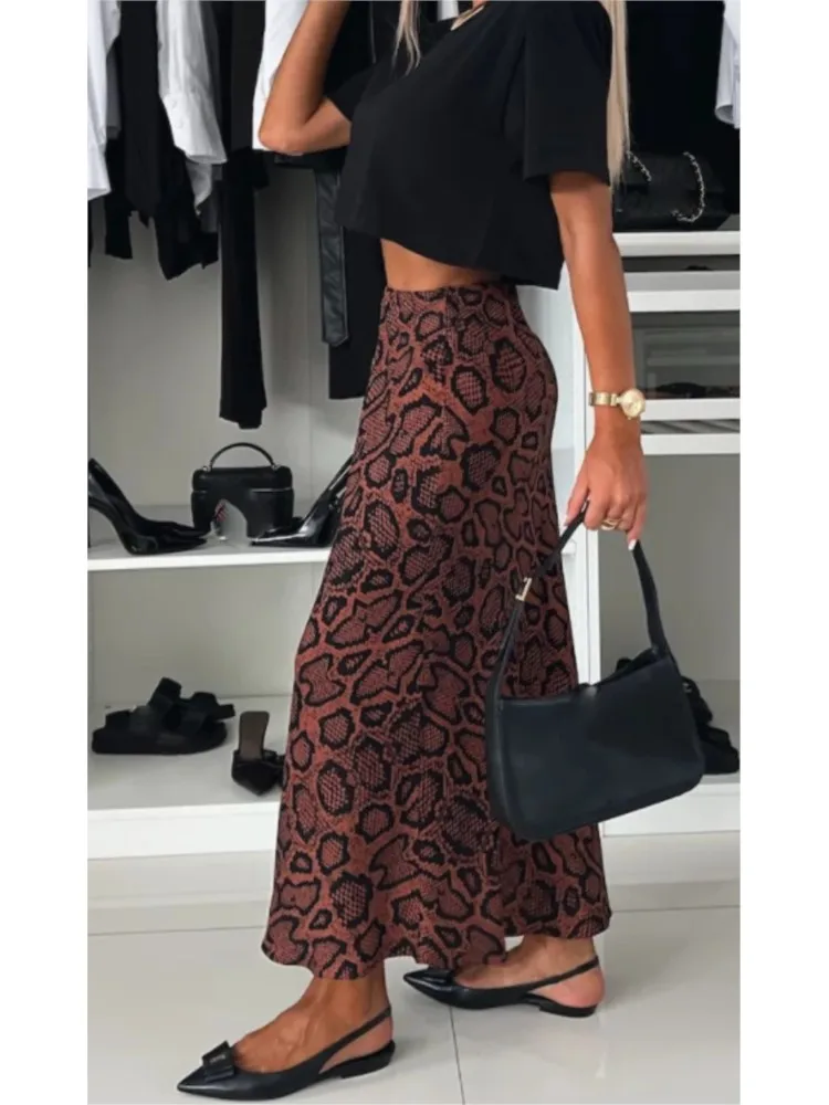 Jesienna nowa wysoka talia elegancka drukowana spódnica damska moda na co dzień eleganckie spódnice Maxi kobiece biurowa spódnica na przyjęcie świąteczne — zdjęcie 3