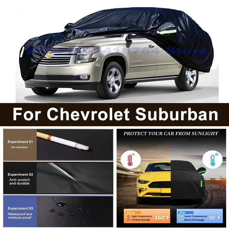 Full Car Cover For Chevrolet Suburban All Weather Outdoor Snow Sun UV Dustproof with Reflective Strips Wind Straps