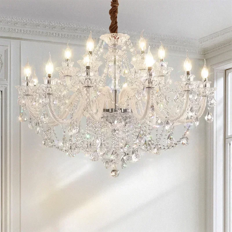 

Luxury Living Room Crystal LED Chandelier Nordic Home Decoration Ceiling Lighting Fixtures Smoke Grey Villa Lustre Pendant Lamps