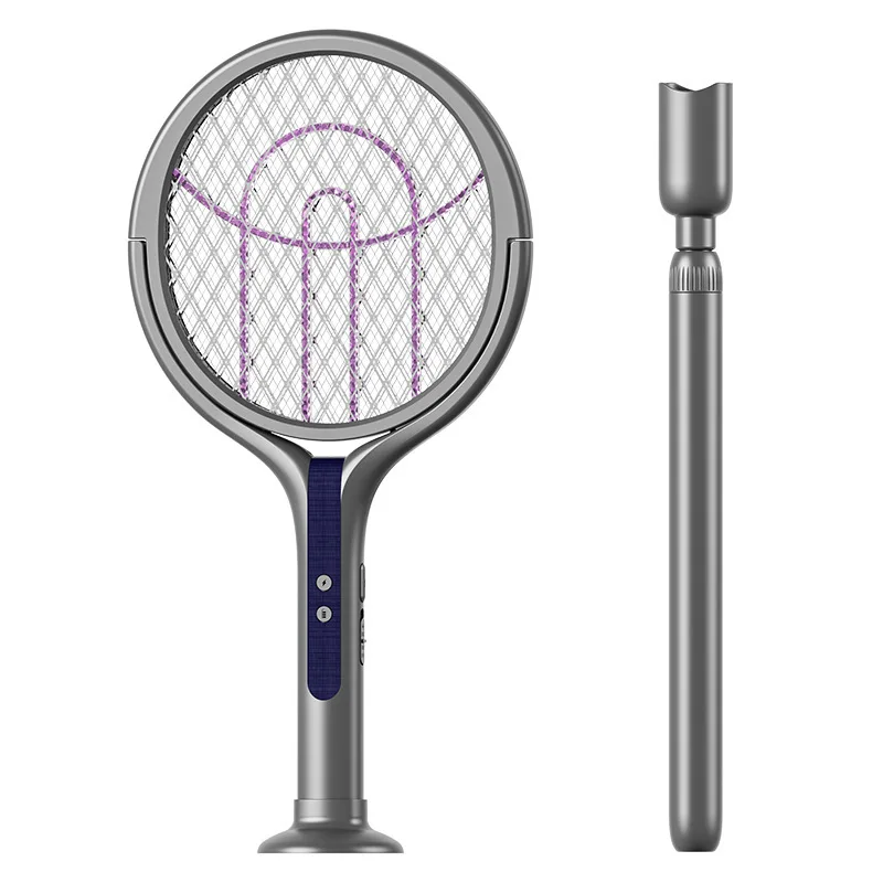 Mata-moscas elétrico com cabeça rotativa inteligente, 2800v, com alça de extensão, recarregável, usb, 5 camadas, proteção anti-mosquito