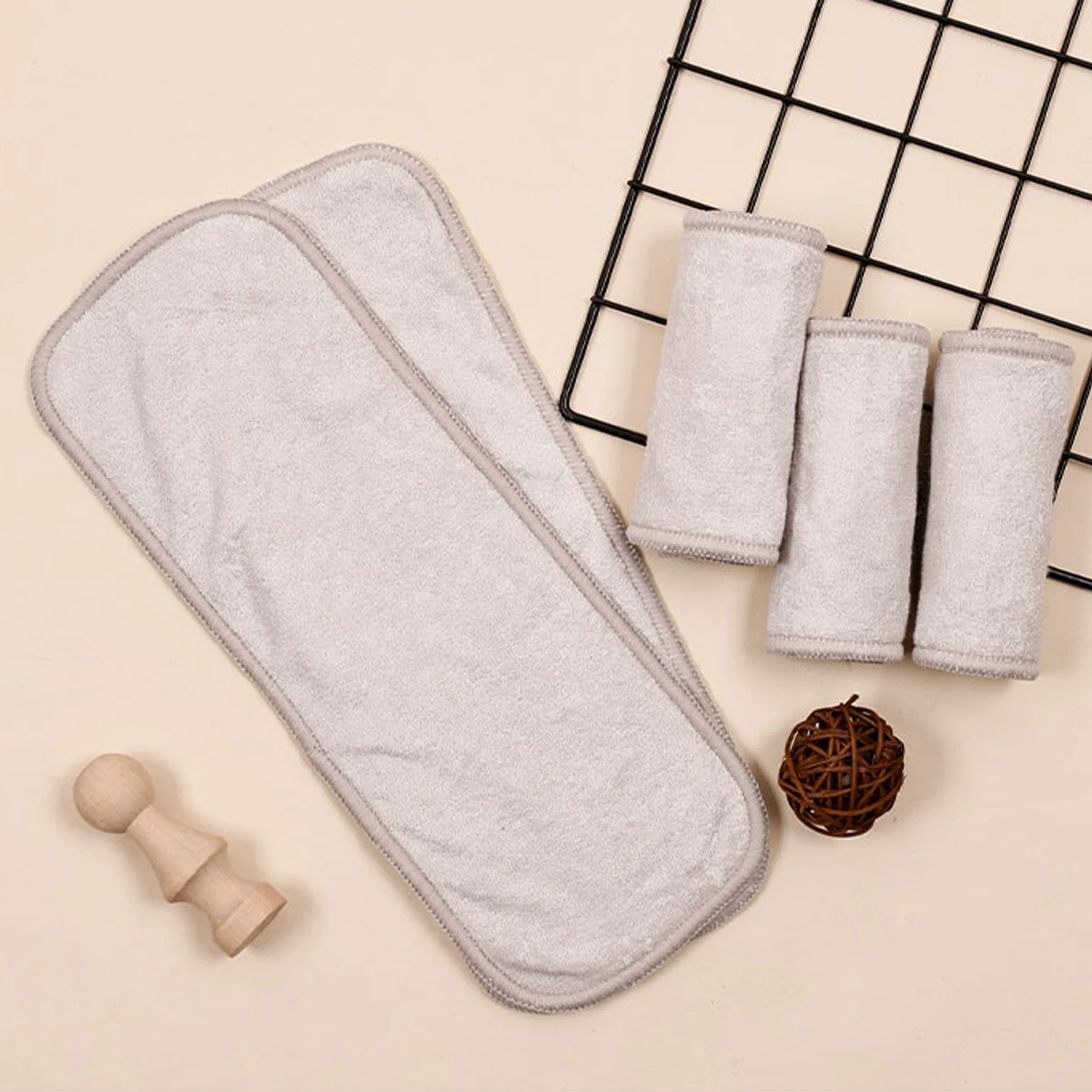 Elinfant 5/10Pcs Bamboo Fiber Baby Diaper Inserts Washable & Reusable Grey Color, Soft Breathable Diaper Nappy(35X13.5CM)