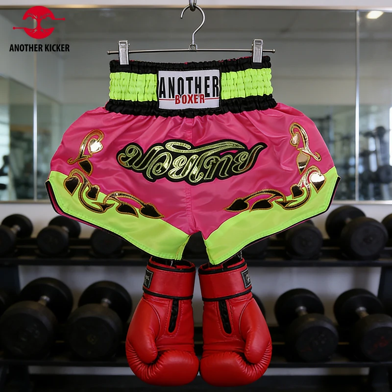 Kickboxing Shorts Embroidery Muay Thai Shorts Satin Shorts for Thai Boxing for Men Women Children Martial Arts Fight Clothes