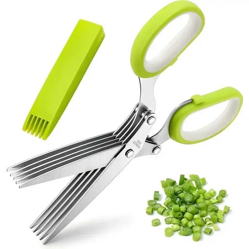 Stainless Steel Onion Scissors 5 Blade Kitchen Herb Shears Herb Cutter For Chopping Basil Chive Parsley Kitchen Multifunctional