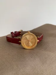 Montre à quartz de luxe en cuir véritable pour femme, bracelet vintage pour femme, cuivre, cadran doré, Noël