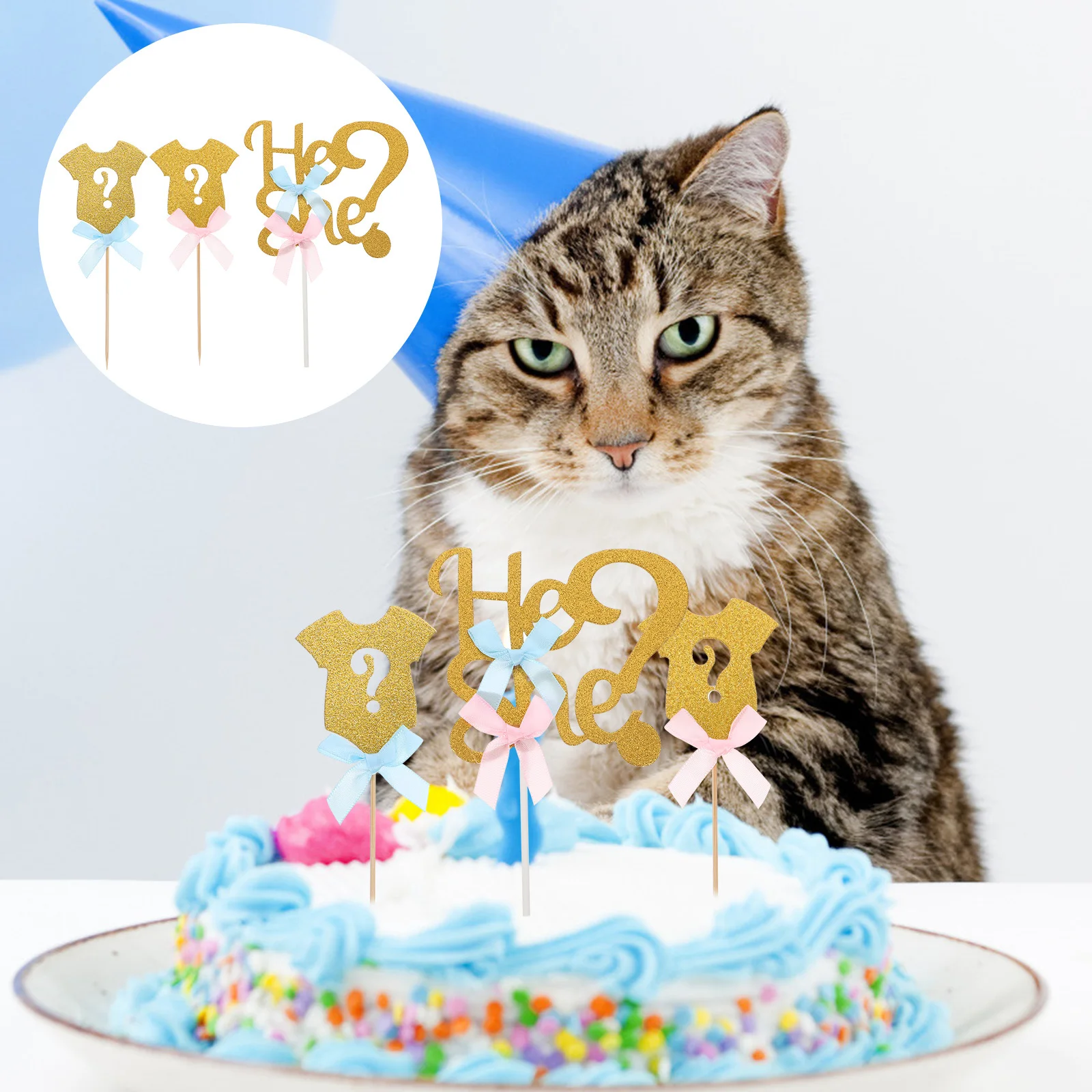 

25Pcs Gender Reveal Cake Topper Glitter Design Shower Party Decoration Supplies Cupcake Ornaments Cake Topper