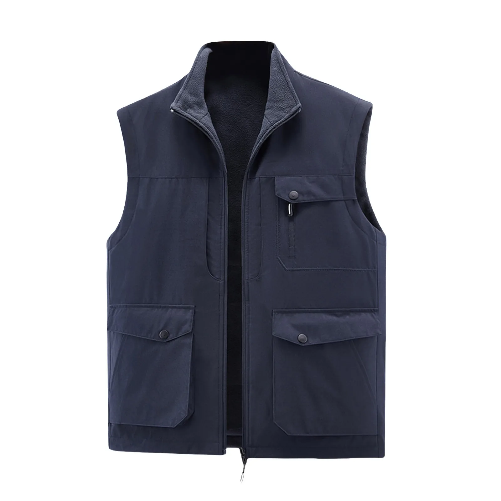 Plus Velvet Thicken Vest Coats Men Multi-Pocket Cargo Waistcoat Spring Outdoor Work Safari Fishing Travel Vest Male Sports Coats