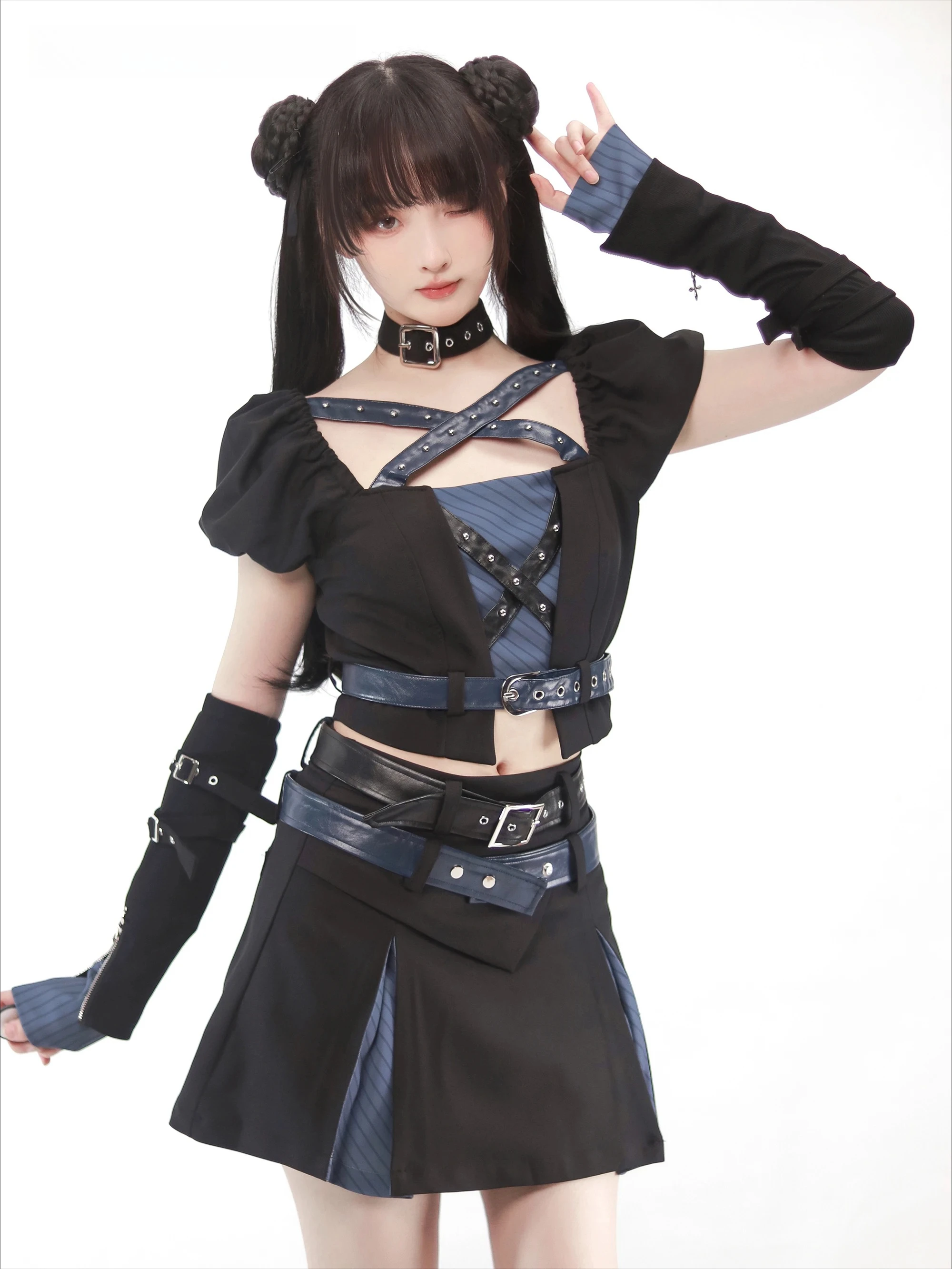 

Весенне-летние новые комплекты готических уличных юбок Subculture Y2K, кожаное короткое пальто для девочек, мини-юбка, комплект из двух предметов, женские наряды