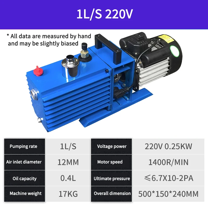 2XZ-1 Rotary Vane Type Double Stage Vacuum Pump Small Air Suction Pump 1L/S Laboratory Aspirator Industrial 220V Vacuum Machine