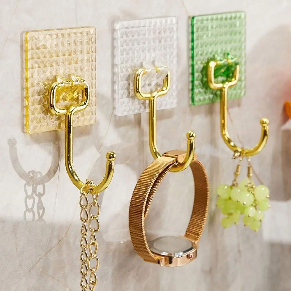 Multi-Purpose Plastic Wall Hook No Punch Crystal Surface Sticky Hooks Traceless Wall Mounted Key Storage Holder Bathroom