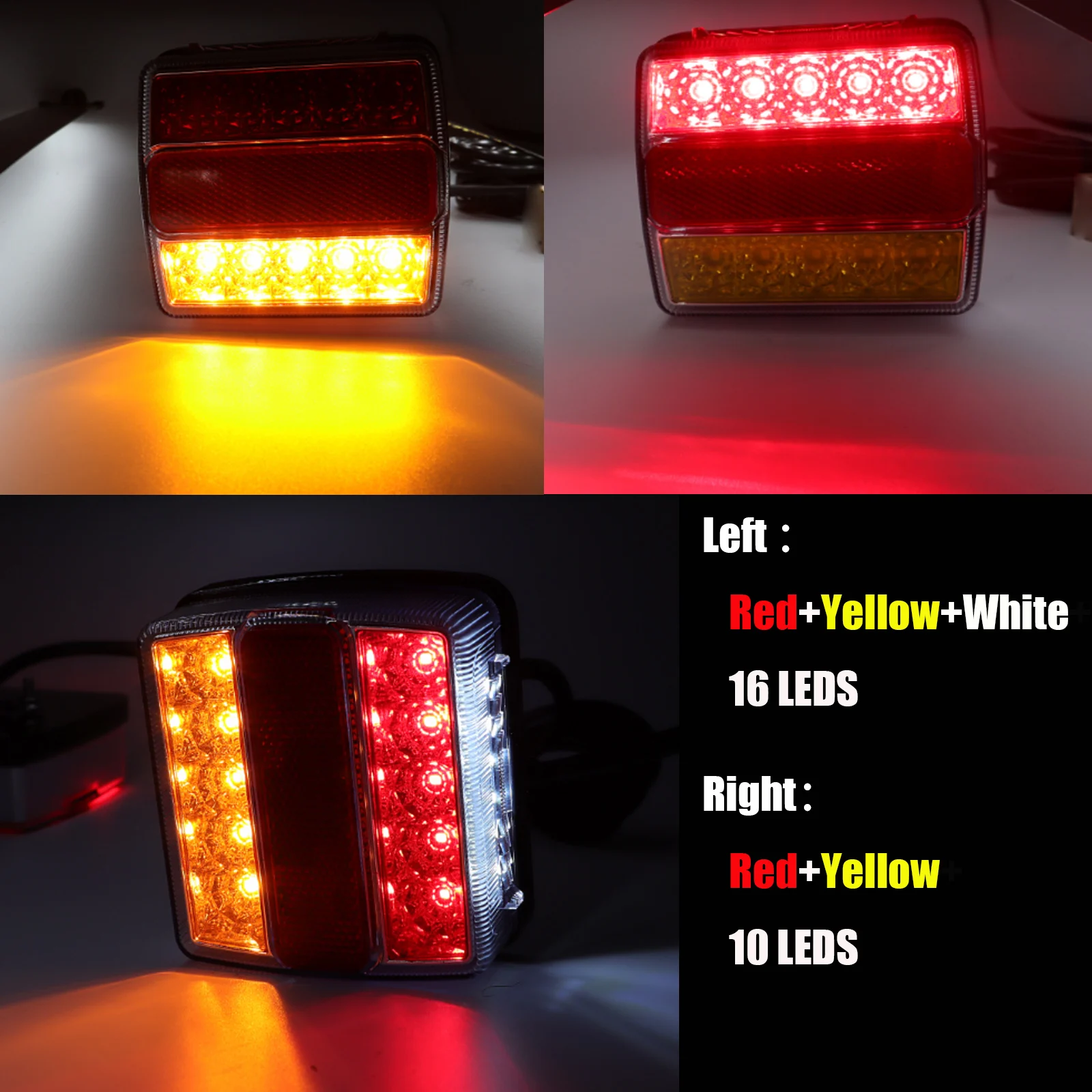 1 Set Trailer Towing Light Kit 10m Line 7Pin Plug 2pcs 12V 16 Led Tail Light Rear Stop Indicator Reflector Number Plate Lamp