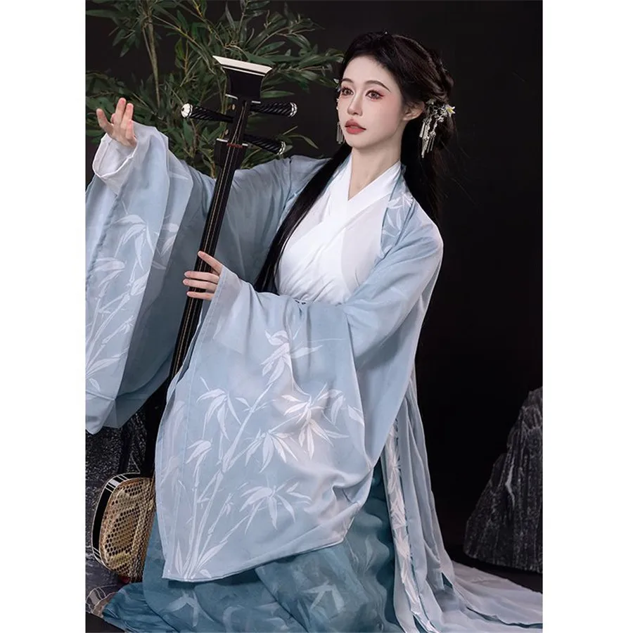 Women Chinese Traditional Hanfu Costumes Ancient Clothes Wei Jin Dynasty Crossed Collars Princess Folk Dance Dresse