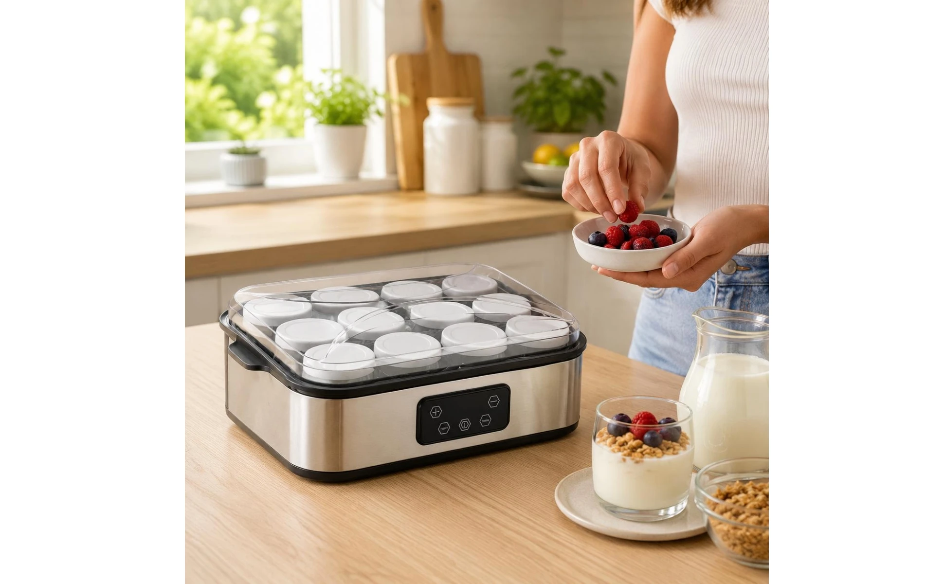 12-Cup Yogurt Appliance Top Tray Countertop Yogurt Appliance Fermentation Machine Prepared Desserts Food Appliance Constant 12-Cup Yogurt Appliance Top Tray Countertop Yogurt Appliance Fermentation Machine Prepared Desserts Food Appliance Constant
