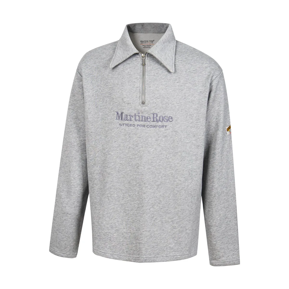 

Martine Rose Trendy Embroidered Logo Half Zip Neck Loose Long Sleeve T-Shirt Unisex Pure Cotton Casual Wear Autumn Thin